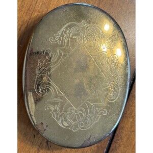 Vintage Williamsburg Colonial VA Brass Oval Trinket Box V.M. 4”x3” Marked